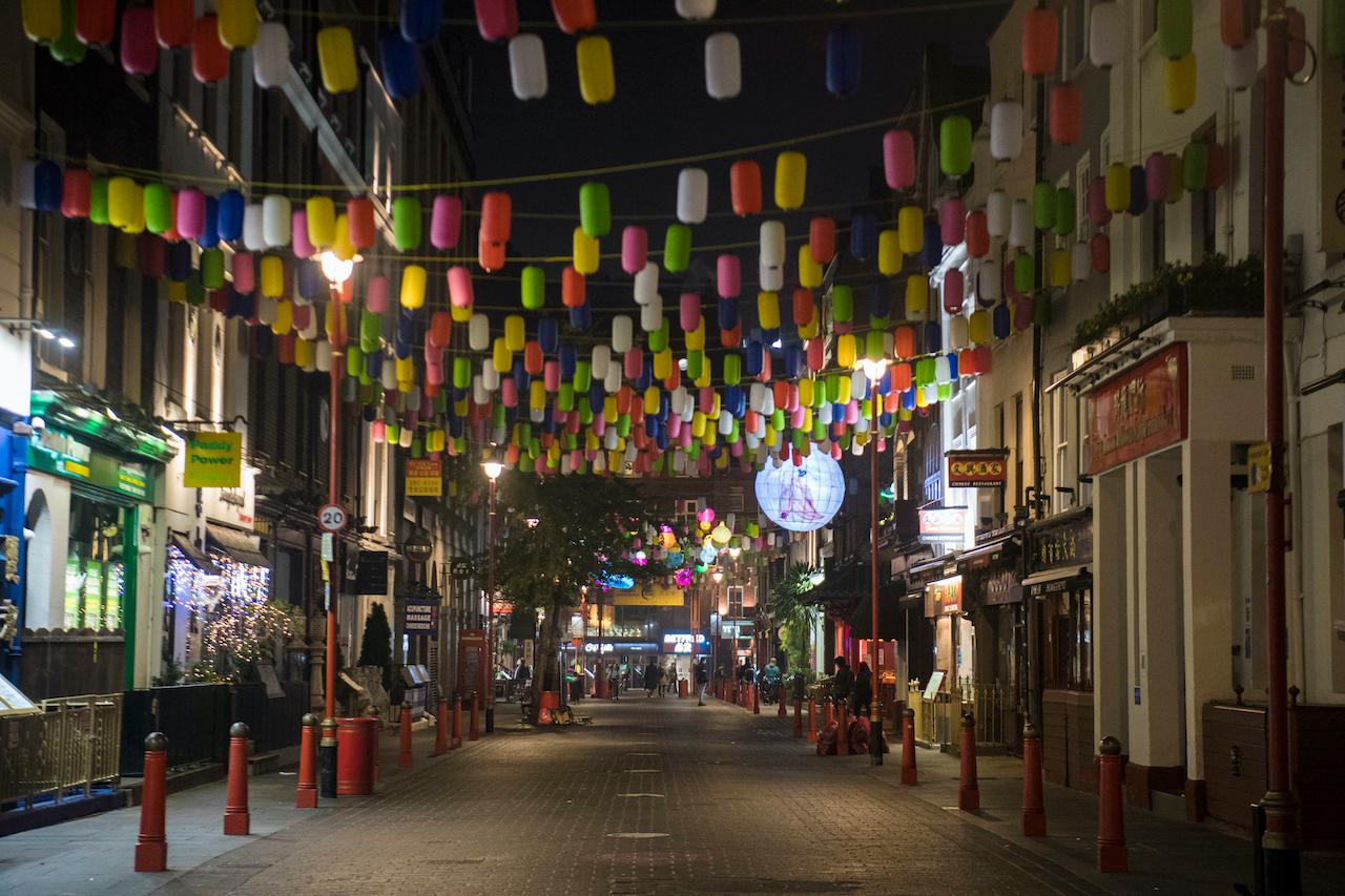 A street in Chinatown in central London lies quiet on Nov 7, the third day of a four-week national lockdown for England to combat the spread of Covid-19. Photo: AP