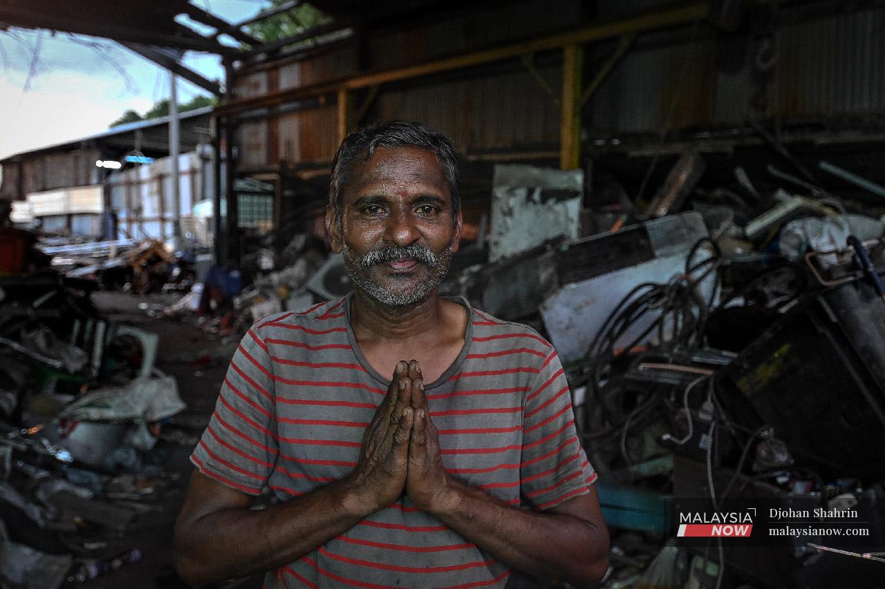 G Bootheswaran has been in Malaysia for a year and eight months. He works at a scrap company in Sungai Besi, sifting through discarded items to separate waste from what can be recycled.