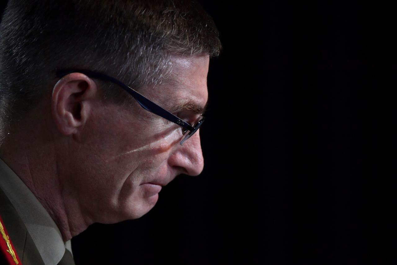 Chief of the Australian Defence Force General Angus Campbell delivers the findings from the Inspector-General of the Australian Defence Force Afghanistan Inquiry, in Canberra, Nov 19. Photo: AP