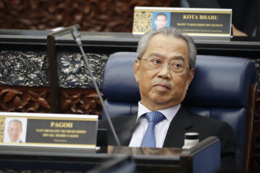 Prime Minister Muhyiddin Yassin in the Dewan Rakyat in July. Tomorrow's vote on the budget could turn into a test of support for his leadership. Photo: AP