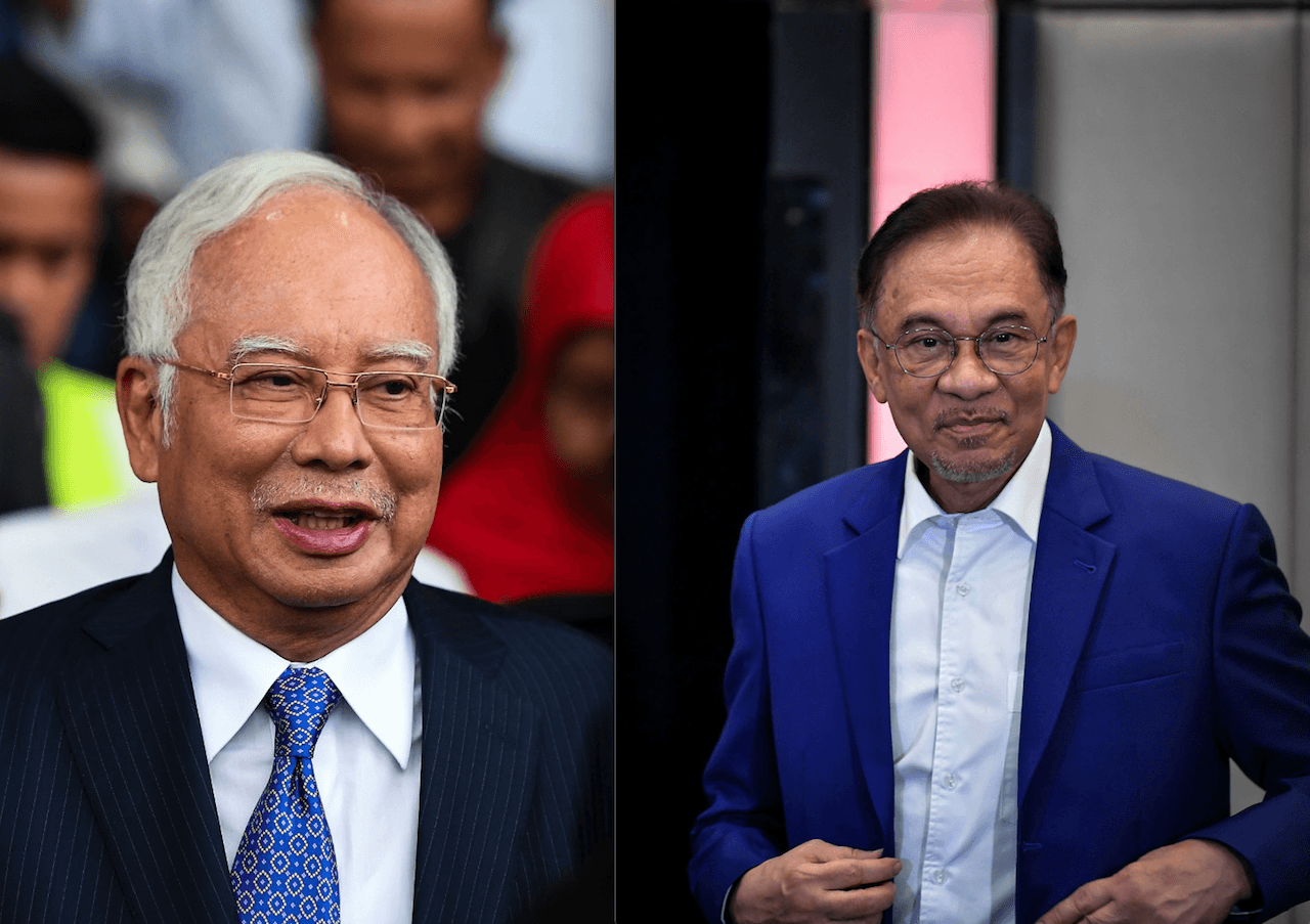 Bekas perdana menteri Najib Razak dan Presiden PKR Anwar Ibrahim.
