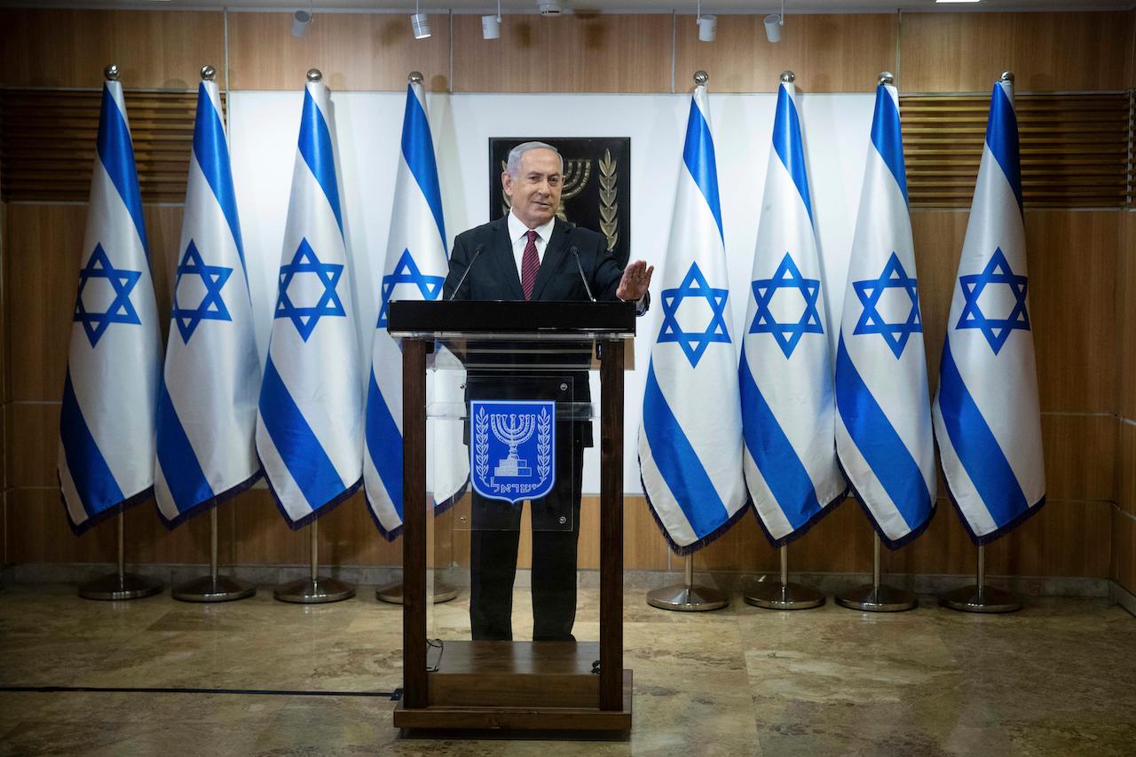 Israeli Prime Minister Benjamin Netanyahu delivers a statement at the Israeli parliament in Jerusalem, Dec 23. The dissolution of parliament will likely force Netanyahu to seek re-election amid the ongoing pandemic. Photo: AP