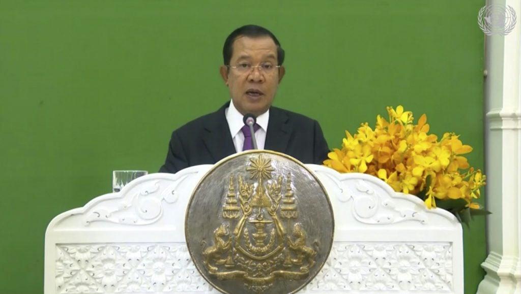 Cambodian premier Hun Sen calls the first extraction of crude 'a huge gift' for the nation. Photo: AP