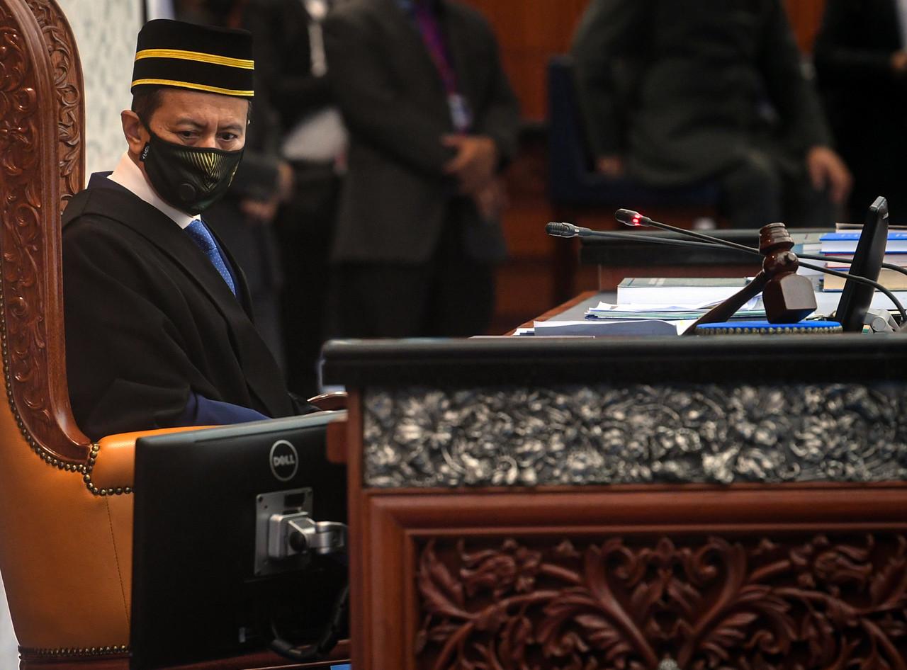 Speaker Azhar Harun in the Dewan Rakyat earlier this month. Photo: Bernama