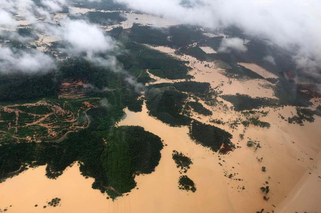 Gambar dari udara keadaan banjir di Pahang pada 9 Januari, 2021. Gambar: Bernama