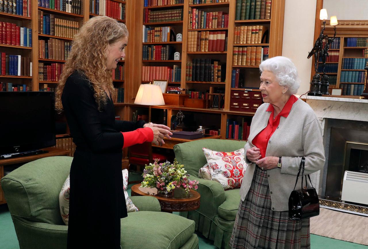 Julie Payette (left) meets Britain's Queen Elizabeth II during a private audience at Balmoral Castle, Scotland, Sept 20, 2017. The governor general is the Queen’s representative in Commonwealth countries. Photo: AP