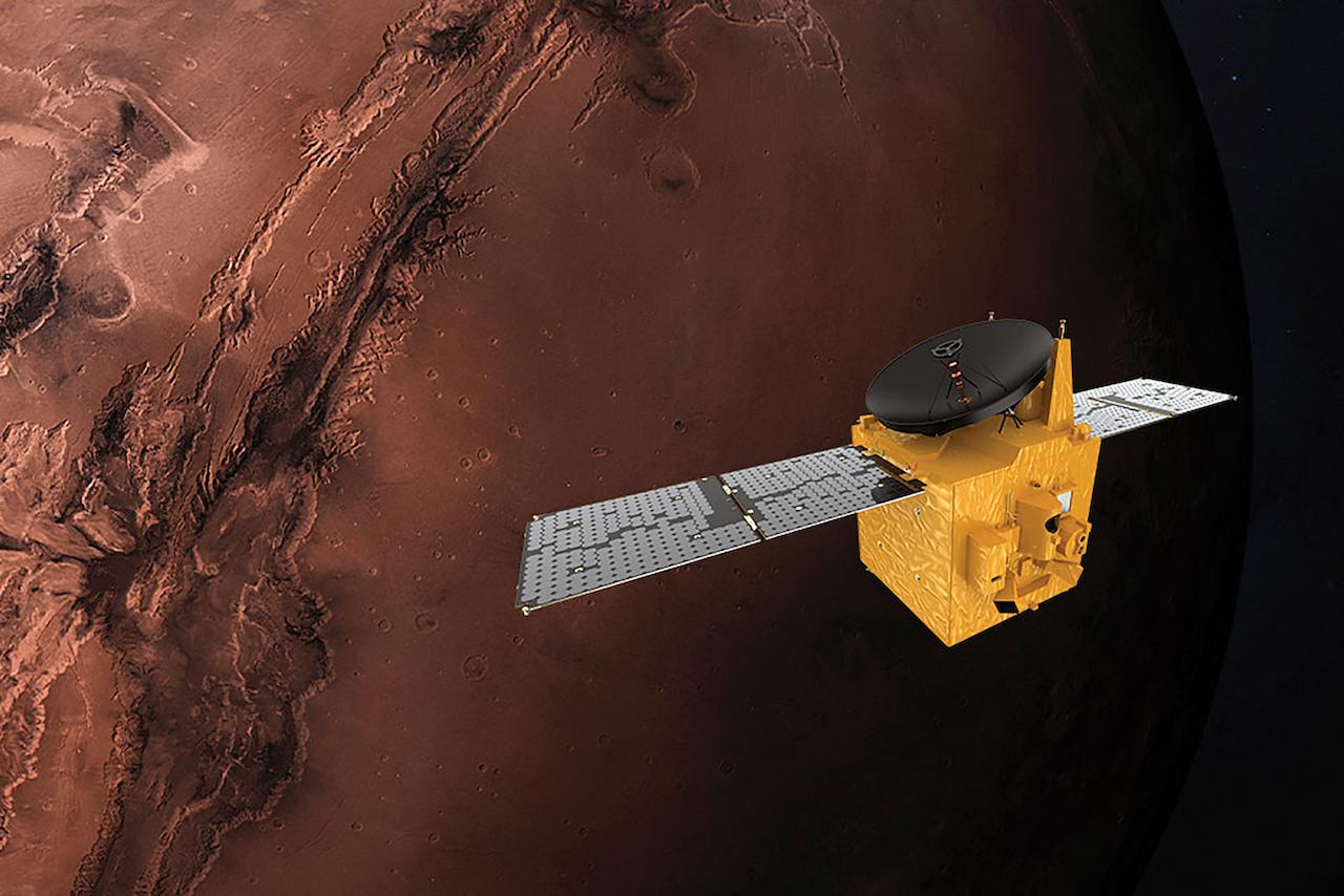 The United Arab Emirates' Hope Mars probe, depicted in this June 1, 2020 illustration. Photo: AP