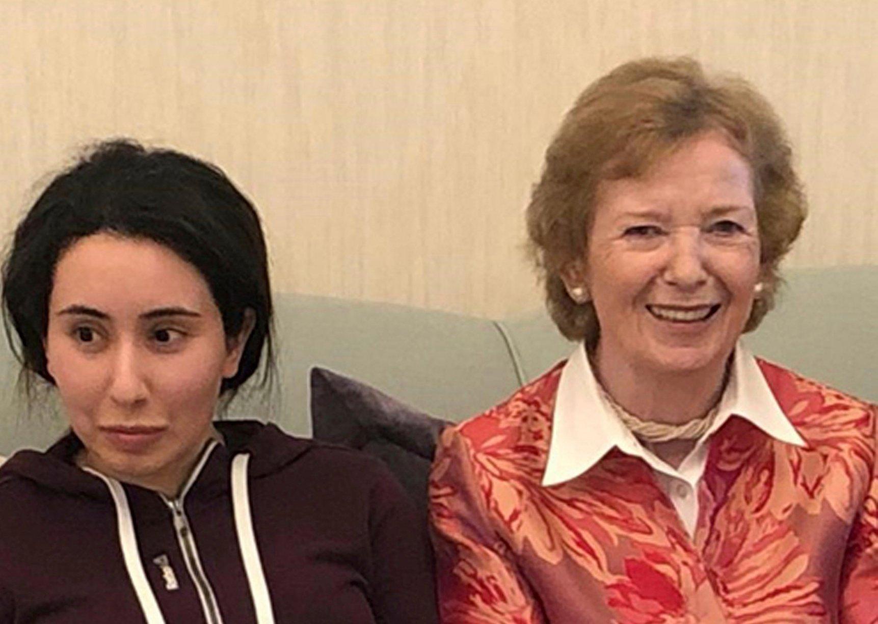 Sheikha Latifa (left), the daughter of Sheikh Mohammed bin Rashid Al-Maktoum, with former United Nations high commissioner for human rights Mary Robinson in Dubai, Dec 15, 2018. Photo: AP