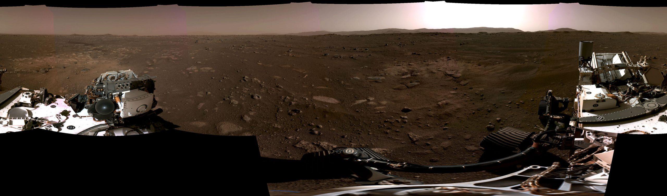 This composite image made available by Nasa, produced from photos captured Feb 20, by the Perseverance Mars rover, shows the surface of Mars. It landed on Feb 18. Photo: AP