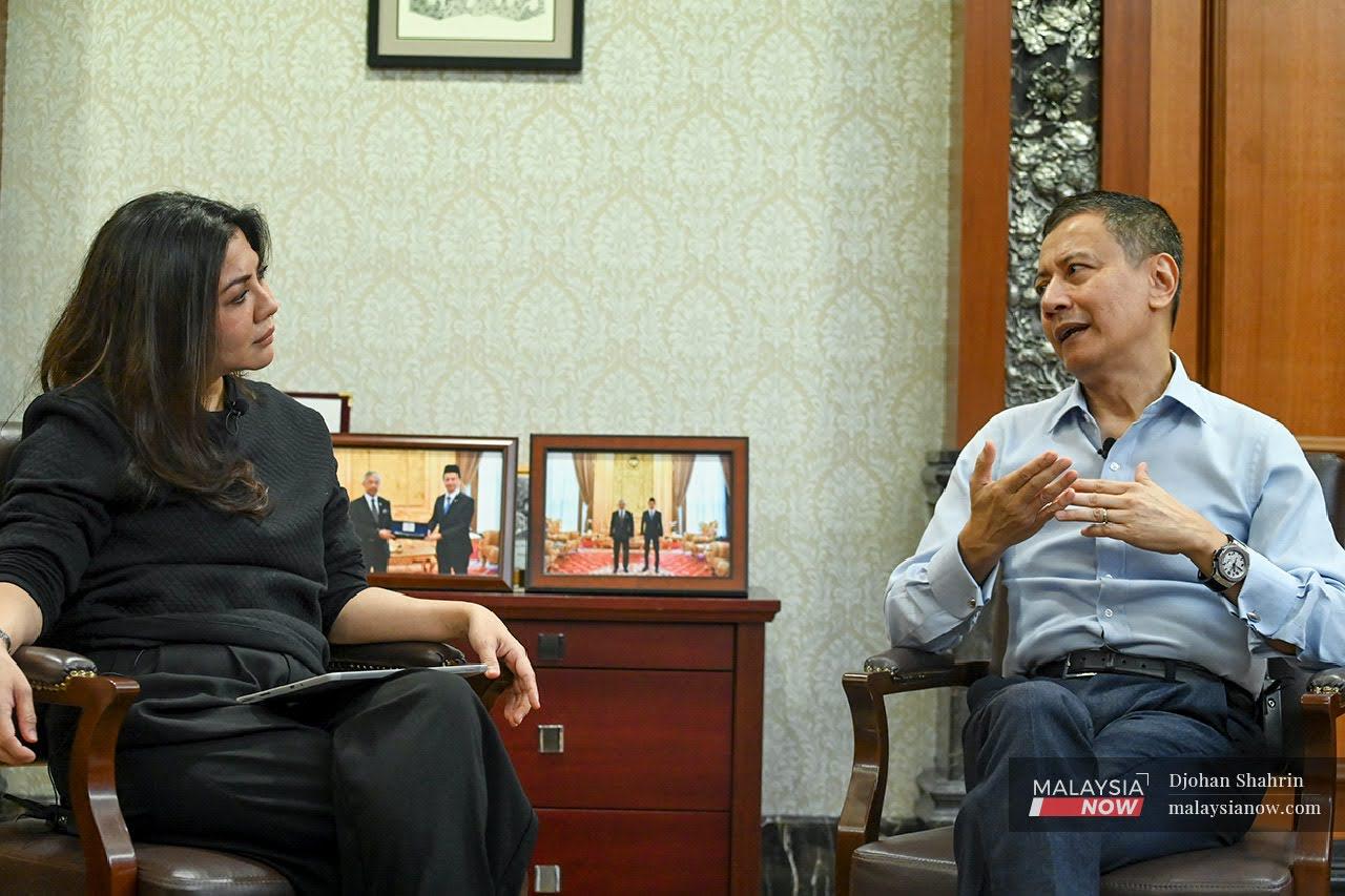 Dewan Rakyat Speaker Azhar Harun speaks in an interview with Dangsuria Zainurdin at his office in the Parliament building in Kuala Lumpur.