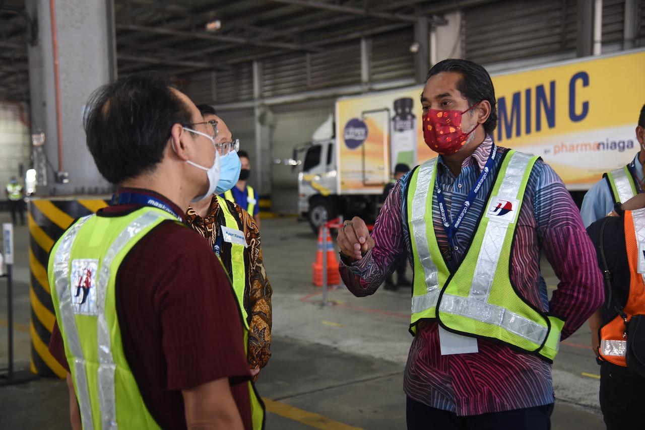 Science, Technology and Innovation Minister Khairy Jamaluddin at KLIA in Sepang to witness the arrival of the Coronavac vaccine by China's Sinovac today. Photo: Department of Information Malaysia