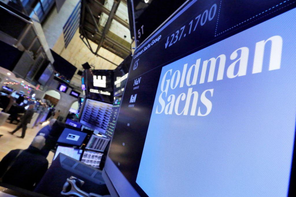 The logo for Goldman Sachs appears above a trading post on the floor of the New York Stock Exchange in this Dec 13, 2016 file photo. Several Goldman Sachs senior executives have departed the investment bank including its general counsel Karen Seymour. Photo: AP