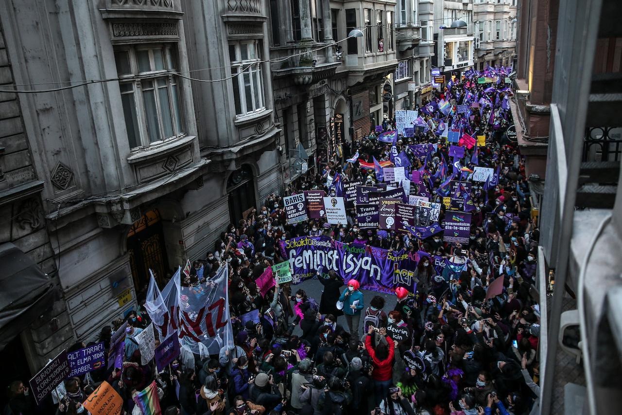 Protesters march to mark International Women's Day in Istanbul, Turkey, March 8. Photo: AP