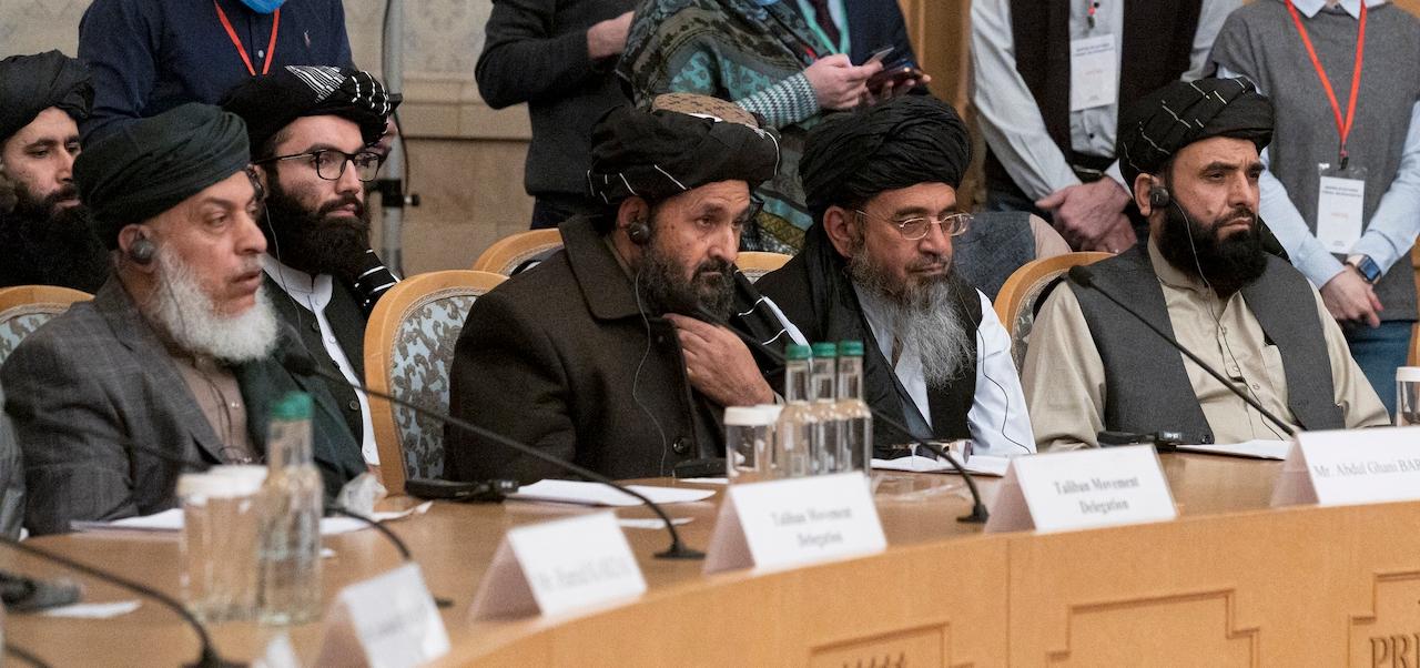 Taliban co-founder Mullah Abdul Ghani Baradar (centre) with other members of the Taliban delegation attend an international peace conference in Moscow, Russia, March 18. Russia is hosting a peace conference for Afghanistan, bringing together government representatives and their Taliban adversaries along with regional observers in a bid to help jump-start the country's stalled peace process. Photo: AP