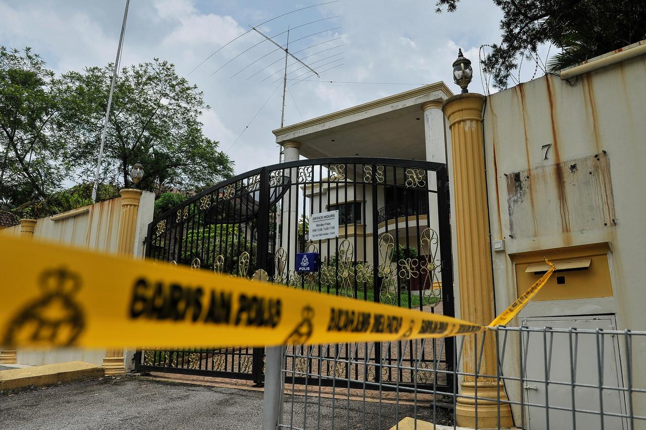 The North Korean embassy in Kuala Lumpur, closed up after the departure of the country's diplomats in the wake of Pyongyang's decision to cut ties over the extradition of one of its citizens to the US to face money laundering charges. Photo: Bernama