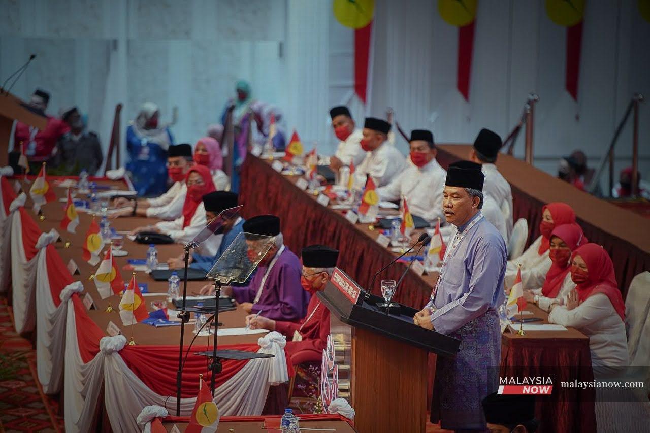 Umno leaders including deputy president Mohamad Hasan at the party's general assembly at the World Trade Centre in Kuala Lumpur last weekend.