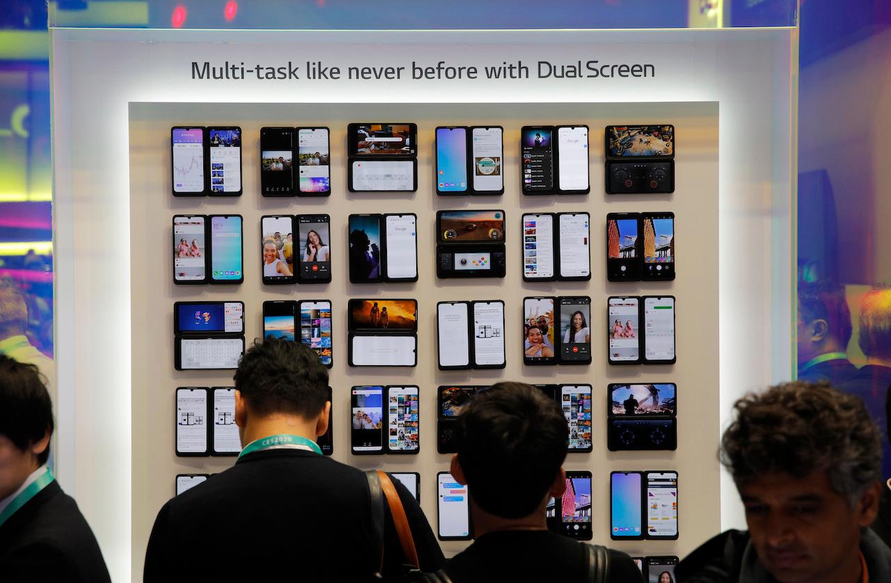 LG G8X ThinQ Dual Screen phones on display at the LG booth at a tech show in Las Vegas, Jan 7, 2020. LG was once considered a pioneer of the Android operating system, collaborating with Google on the Nexus series in the early 2010s. Photo: AP