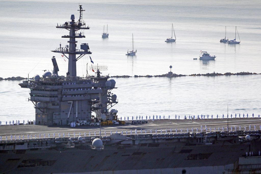 A US Navy ship, the USS Theodore Roosevelt aircraft carrier, makes its way into San Diego Bay as seen from San Diego in this July 9, 2020 file photo. The most recent US Navy deployment comes as the West sounds the alarm over what it says is large, unexplained build-up of Russian forces close to Ukraine’s eastern border. Photo: AP