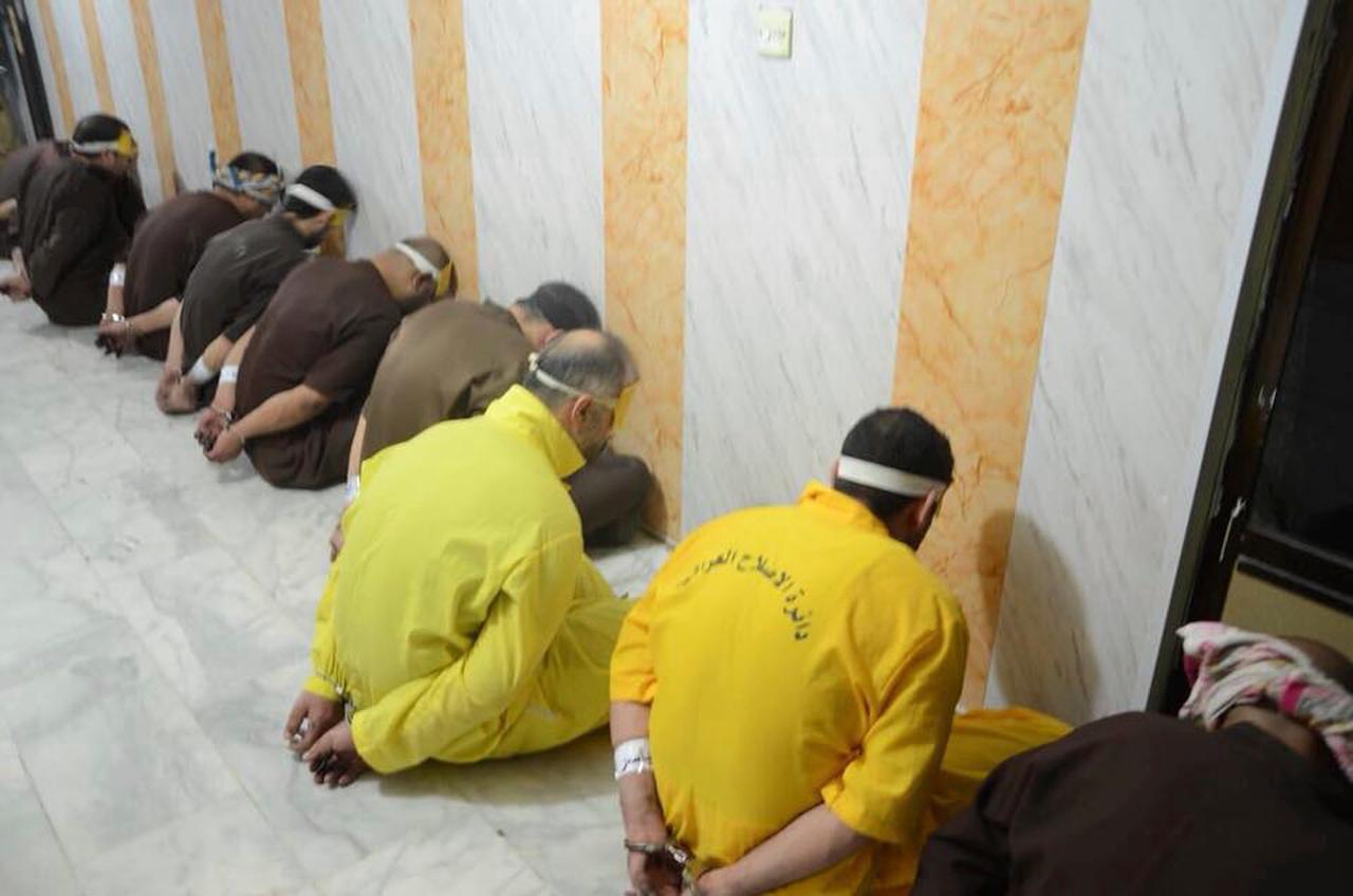 Blindfolded prisoners await their executions in Iraq in this file photo released June 29, 2018. A report released by Amnesty International on April 21 said the number of executions worldwide in 2020 plummeted to its lowest level in at least a decade although Iran, Egypt, Iraq and Saudi Arabia topped the global list. Photo: AP
