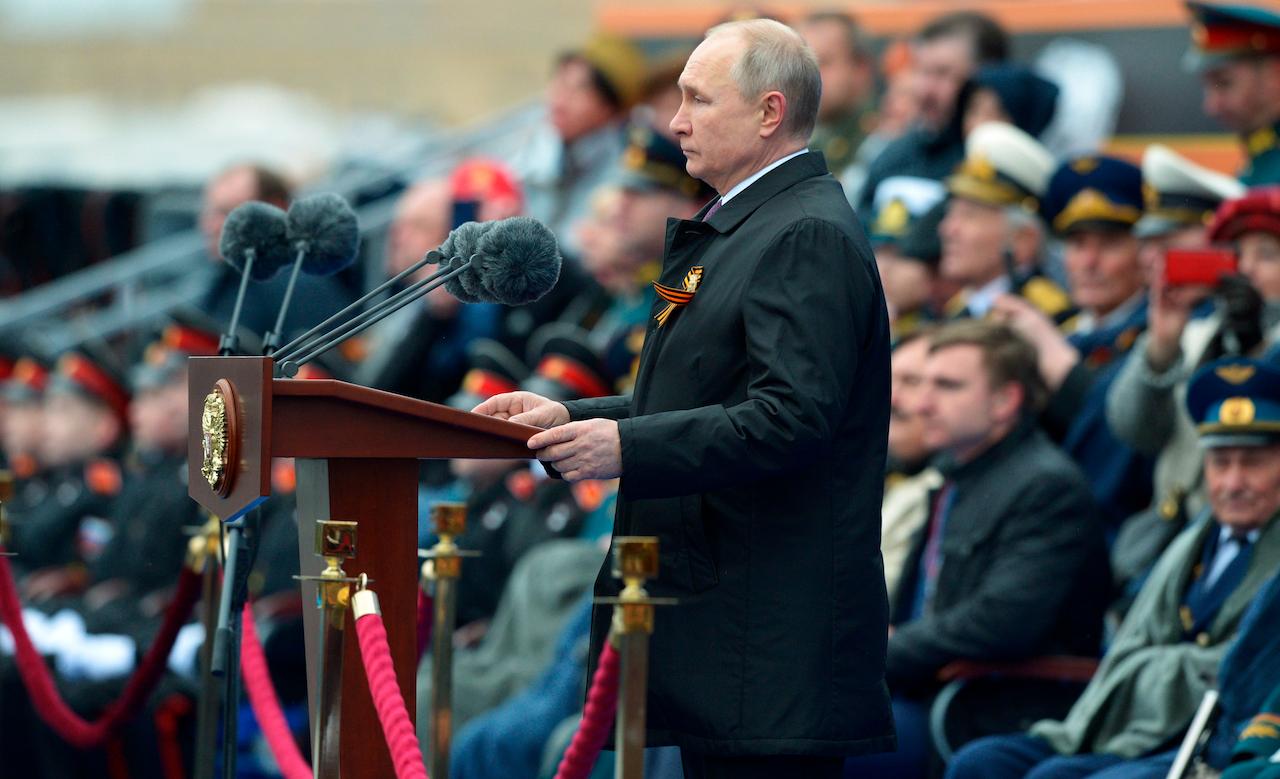 Russian President Vladimir Putin delivers a speech during the Victory Day military parade in Moscow, Russia, May 9, marking the 76th anniversary of the end of World War II in Europe. Photo: AP