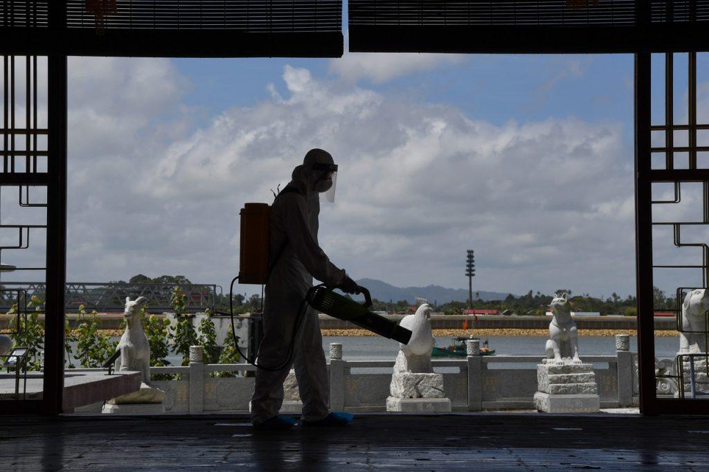 A team of volunteers conduct sanitation work at the Tian Hou Temple in Kuala Terengganu earlier this year. Photo: Bernama