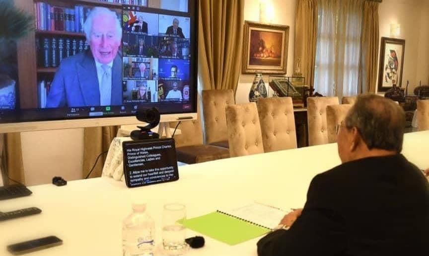 Perdana Menteri Muhyiddin Yassin semasa menyertai  Perbincangan Meja Bulat Pemimpin Komanwel Rantau Asia yang berlangsung secara maya semalam yang dipengerusikan oleh Prince of Wales Putera Charles. Gambar: Facebook