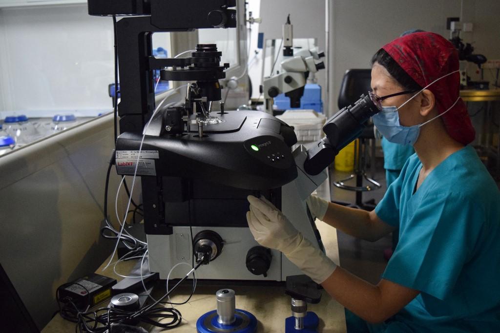 A staff member works at a laboratory at the KL Fertility Centre which freezes and stores extracted eggs from women. A growing number of women in Singapore are travelling overseas to clinics such as the KL Fertility Centre to get their eggs frozen, as people in the work-obsessed country increasingly wait to have children. Photo: AFP