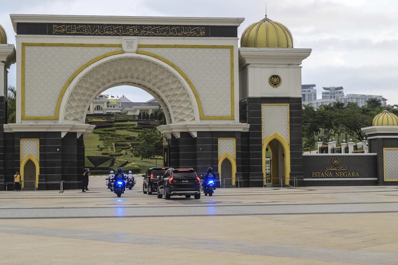 Prime Minister Muhyiddin Yassin arrives at Istana Negara in Kuala Lumpur for his audience with Yang di-Pertuan Agong Sultan Abdullah Sultan Ahmad Shah. Photo: Bernama