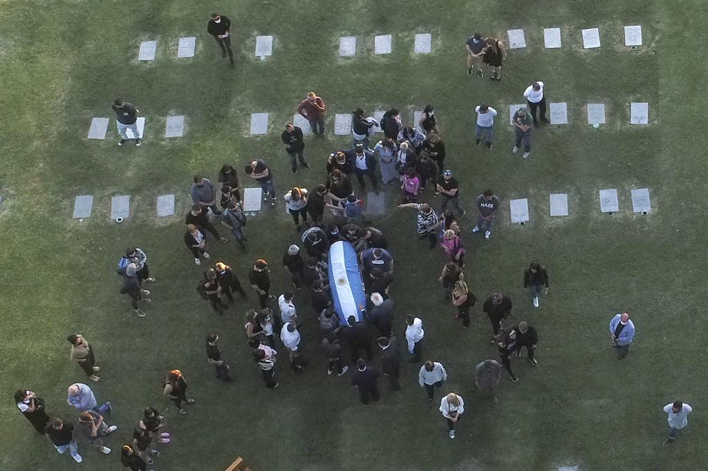 Aerial view of the burial of Argentine football legend Diego Armando Maradona at the Jardin Bella Vista cemetery, in Buenos Aires province, on Nov 26, 2020. Maradona died of a heart attack at the age of 60, just weeks after undergoing brain surgery for a blood clot. Photo: AFP