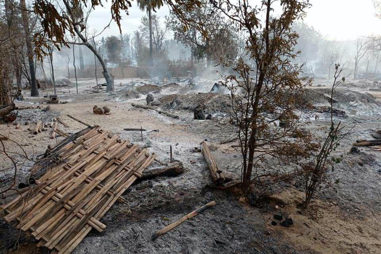 Smoke rises from smouldering houses in Kin Ma village, Pauk township, Magwe division, central Myanmar, June 16. Photo: AP
