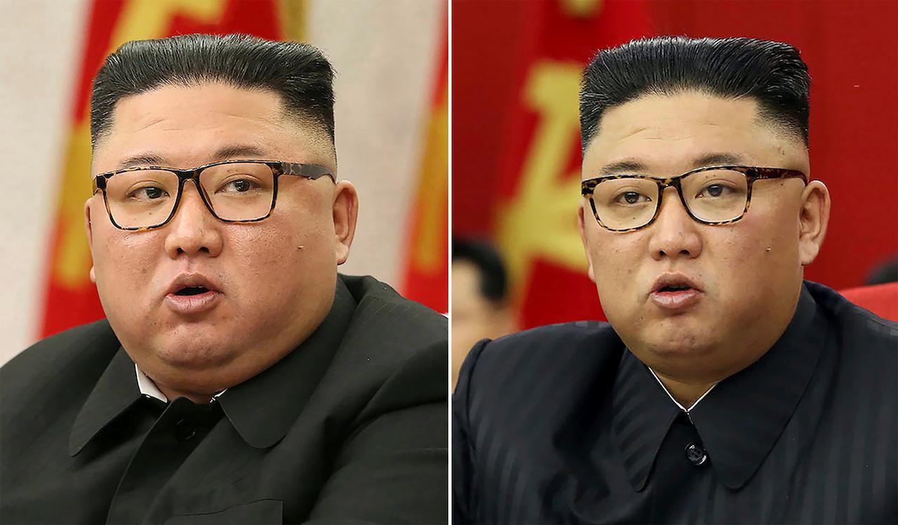 This combination of file photos provided by the North Korean government shows North Korean leader Kim Jong Un at Workers' Party meetings in Pyongyang, North Korea, on Feb 8 (left) and June 15. Photo: AP