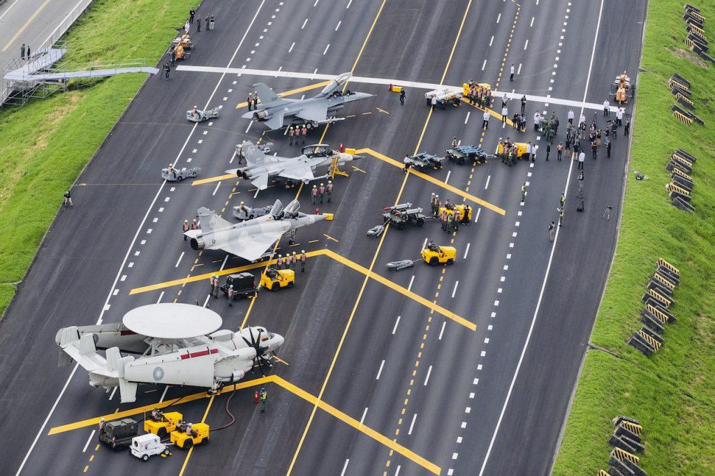 Taiwan war planes parked on a highway during an exercise to simulate a response to a Chinese attack on its airfields in Changhua in southern Taiwan in this file photo released by Taiwan's Military News Agency. Photo: AP