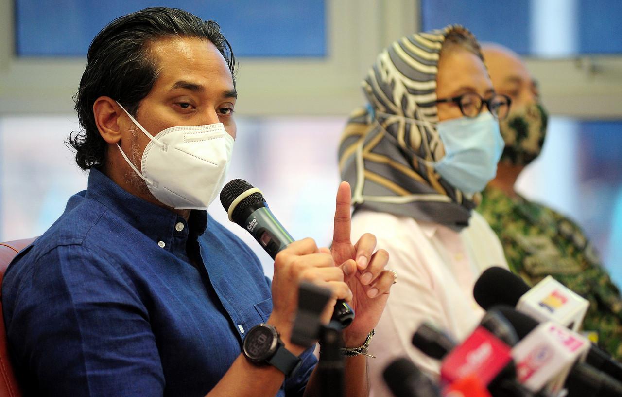 National Covid-19 Immunisation Programme coordinating minister Khairy Jamaluddin speaks at a press conference at Port Klang today. Photo: Bernama