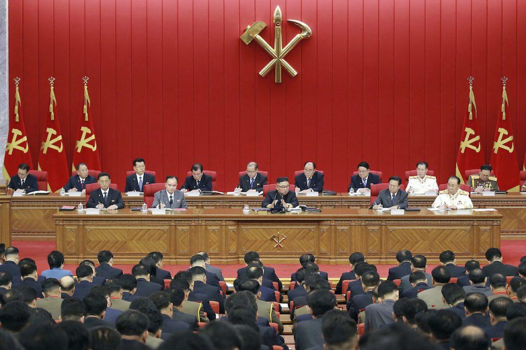 In this photo provided by the North Korean government, North Korean leader Kim Jong Un (centre) speaks during a Workers' Party meeting in Pyongyang, North Korea, June 15. Photo: AP