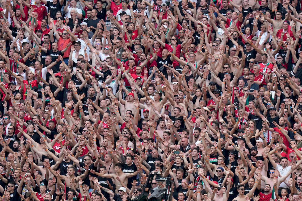 Hungarian fans follow the Euro 2020 football championship group F match between Hungary and France, at the Ferenc Puskas stadium in Budapest, Hungary, June 19. Photo: AP