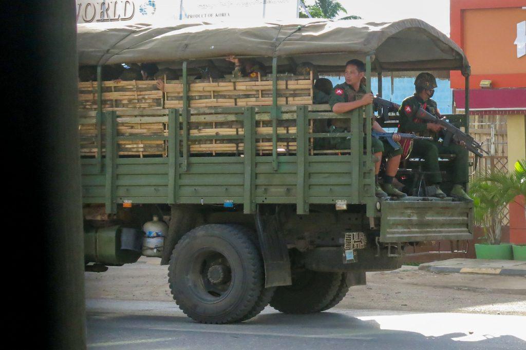 In this May 23 file photo, military troops and police go on patrol at Kayah state, eastern Myanmar. Photo: AP