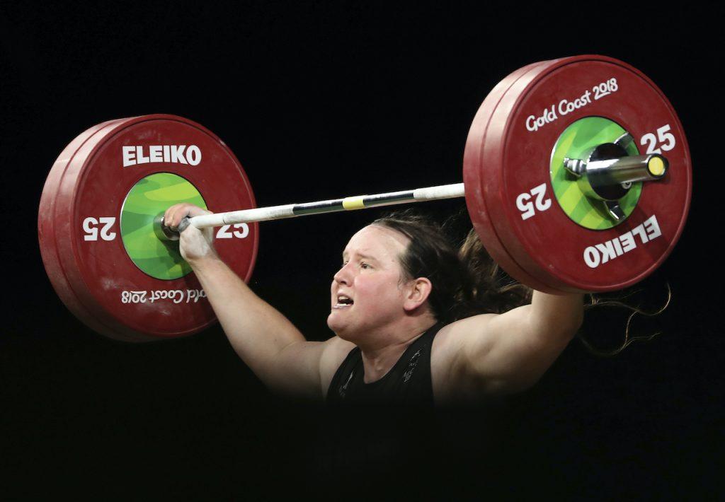 In this April 9, 2018 file photo, New Zealand's Laurel Hubbard participates in the women's +90kg weightlifting final the 2018 Commonwealth Games on the Gold Coast, Australia. Photo: AP