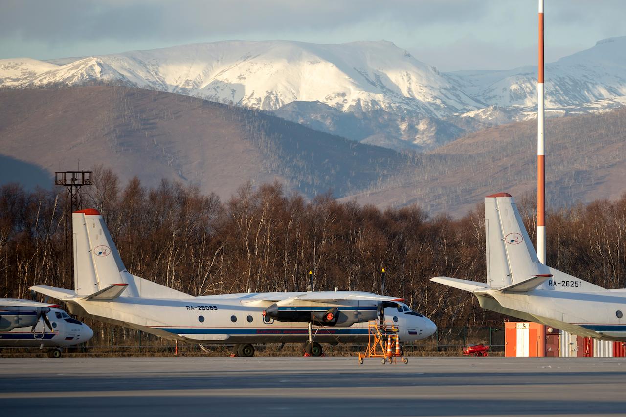 An An-26 passenger plane seen parked at the Elizovo airport outside Petropavlovsk-Kamchatsky, Russia, Nov 17, 2020. Photo: AP