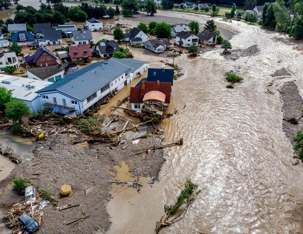Damaged houses are seen at the Ahr river in Insul, western Germany, July 15. Photo: AP