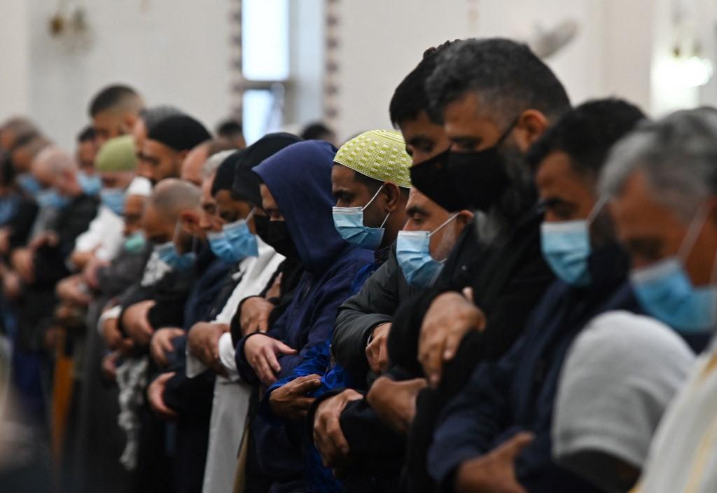 Worshippers pray at the Lakemba Mosque in Sydney on May 13. The country's largest mosque in Lakemba will be streaming its sermon online for Eid this year as the Covid-19 lockdown continues. Photo: AFP