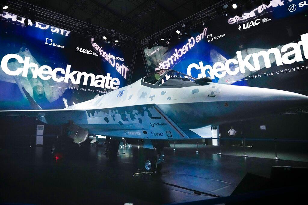 A prototype of Russia's prospective fighter jet is displayed at the MAKS-2021 International Aviation and Space Salon in Zhukovsky outside Zhukovsky, Russia, July 20. Photo: AP