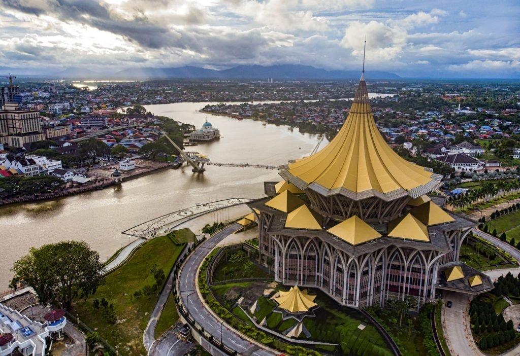 An aerial view of the city of Kuching, Sarawak. Sarawak is one of three states that will transition to Phase Three of the National Recovery Plan this week. Photo: Bernama