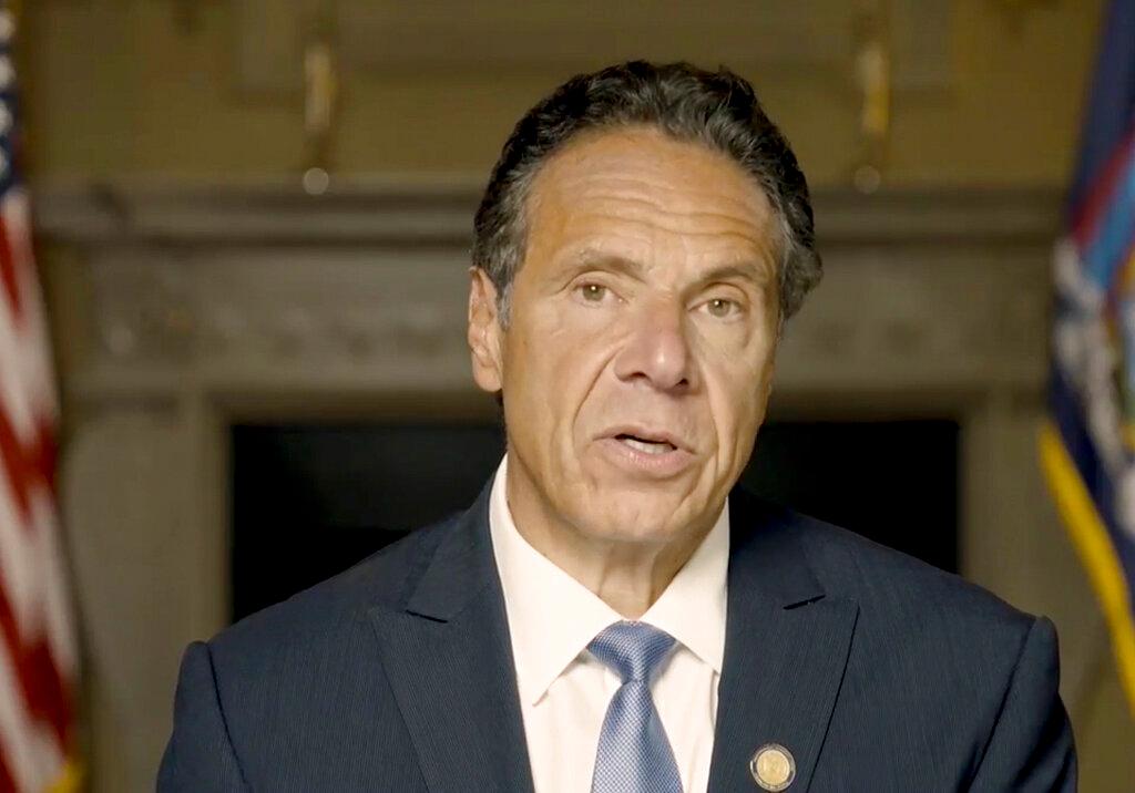 In this image taken from a video provided by Office of the New York governor, Andrew Cuomo makes a statement in a pre-recorded video released Aug 3, in New York. Photo: AP