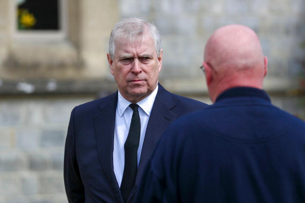 Britain's Prince Andrew attends the Sunday service at the Royal Chapel of All Saints at Royal Lodge, Windsor, following the death announcement of his father, Prince Philip, in England, April 11. Photo: AP