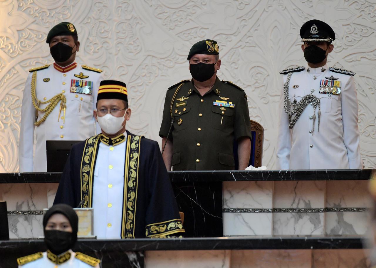 Johor's Sultan Ibrahim Sultan Iskandar at the state assembly sitting in Kota Iskandar today. Photo: Bernama