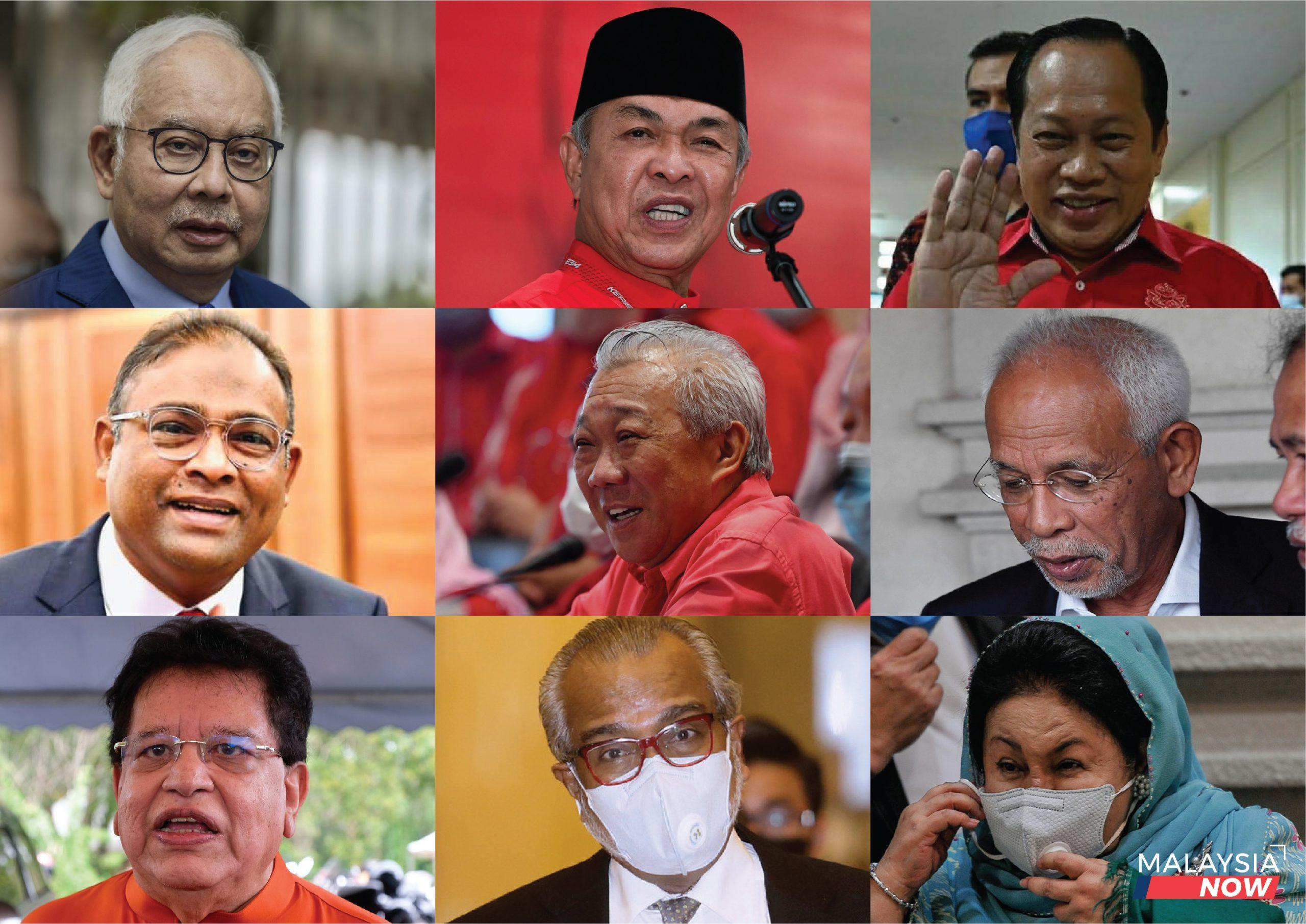 Nine individuals connected to Umno who are facing a string of corruption charges will be battling to avoid jail time and fines in the coming months. They are: (top row) Najib Razak, Ahmad Zahid Hamidi, Ahmad Maslan; (middle) Abdul Azeez Abdul Rahim, Bung Moktar Radin, Shahrir Samad; (bottom) Tengku Adnan Mansor, Muhammad Shafee Abdullah and Rosmah Mansor.