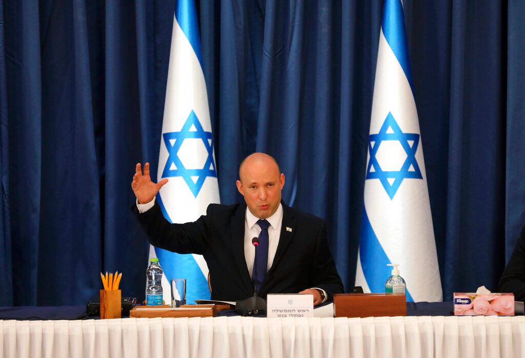 Israeli Prime Minister Naftali Bennett chairs the weekly cabinet meeting, in Jerusalem, Aug 22. Photo: AP