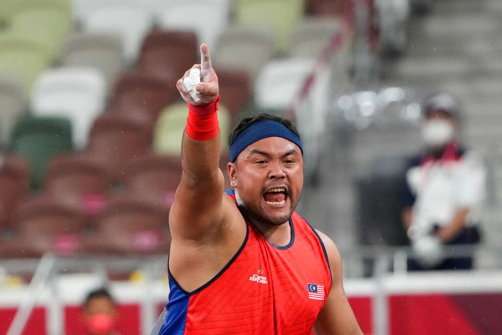 Muhammad Ziyad Zolkefli reacts after competing in the men's shot-put F20 final during the Tokyo 2020 Paralympics Games at the National Stadium in Tokyo, Japan, Aug 31. Photo: AP