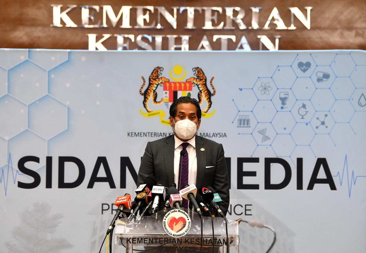 Health Minister Khairy Jamaluddin speaks at a press conference at his ministry in Putrajaya today. Photo: Bernama