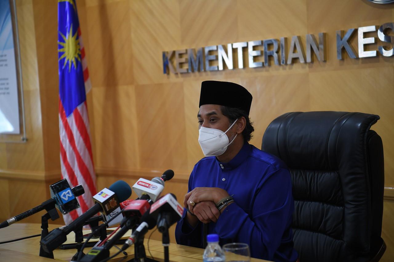 Health Minister Khairy Jamaluddin speaks at a press conference at the health ministry today. Photo: Bernama